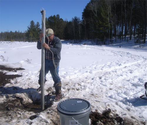 Down-hole metal detector probe being used in the field